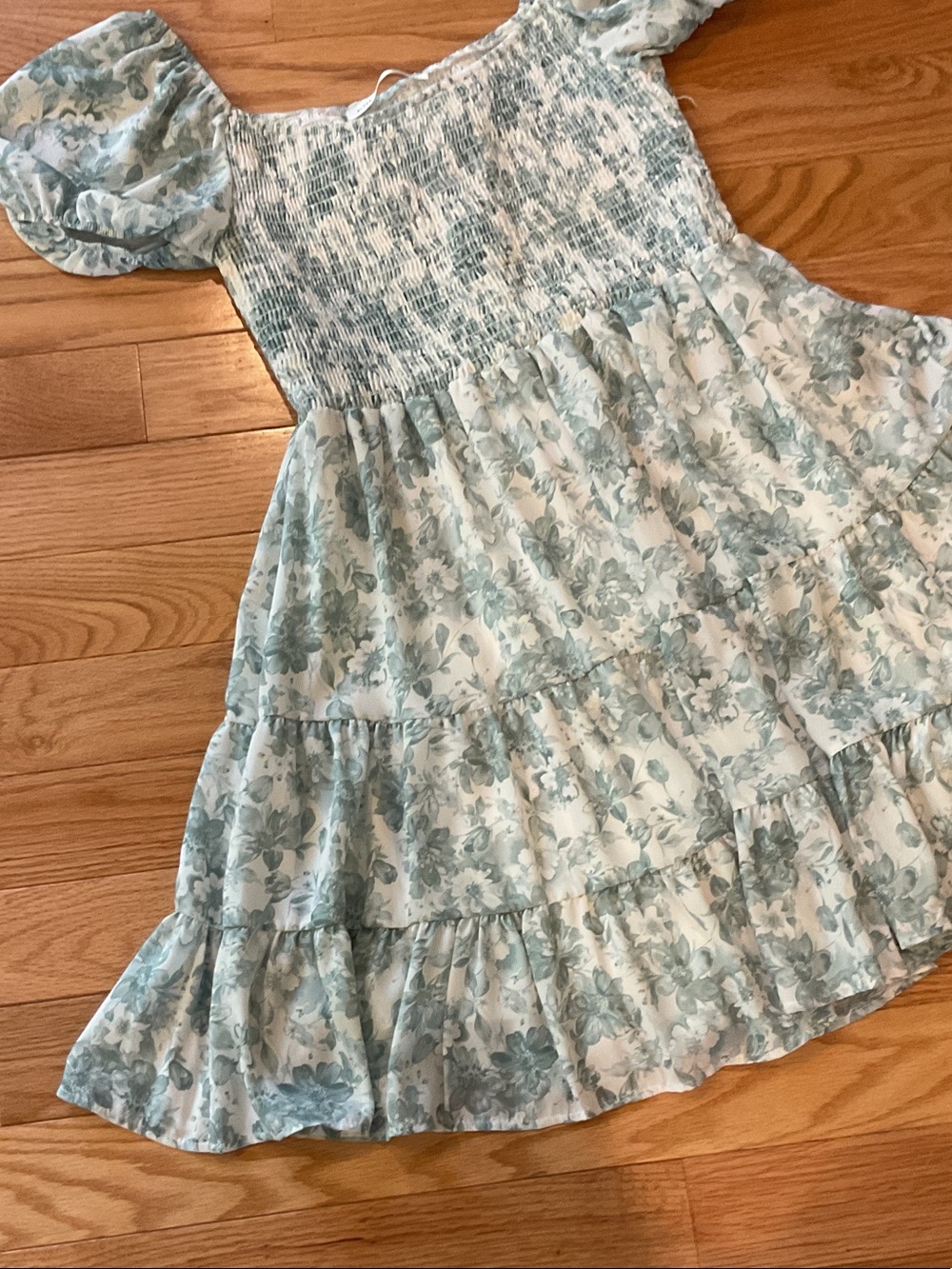 ALTAR’D STATE Smocked Scoop Neck Floral Mini Dress Mint Green NWOT XL ruffles - Picture 5 of 14